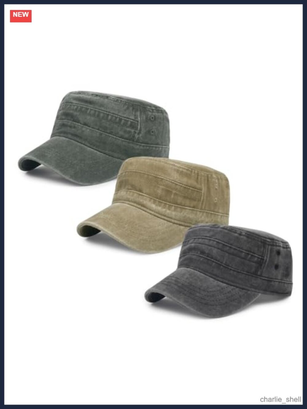 Washed Cotton Cadet Military Hat Adjustable Flat Cap Men Newsboy 3 Pack